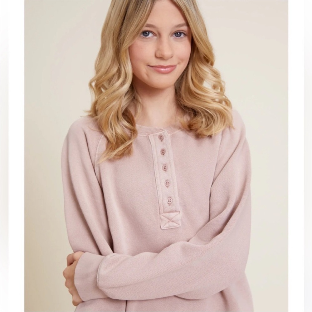 Barefoot Dreams Malibu Collection Brushed Terry Henley Pullover 8-10